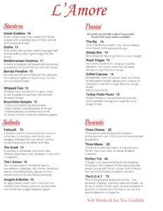 L'Amore Wine and Dine Restaurant and Bar Menu