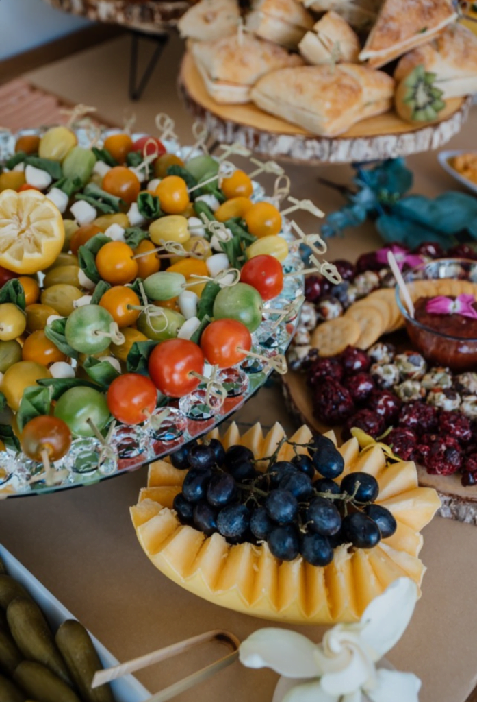 Fruit meat and cheese catering spread