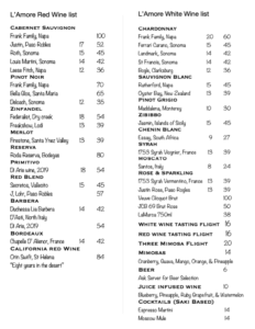 Red and White Wine Menu - L'Amore